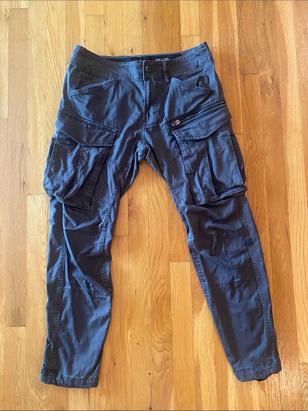 G-Star RAW Rovic Zip 3D Straight Tapered Dark Gray Cargo Pants Black Waist 30